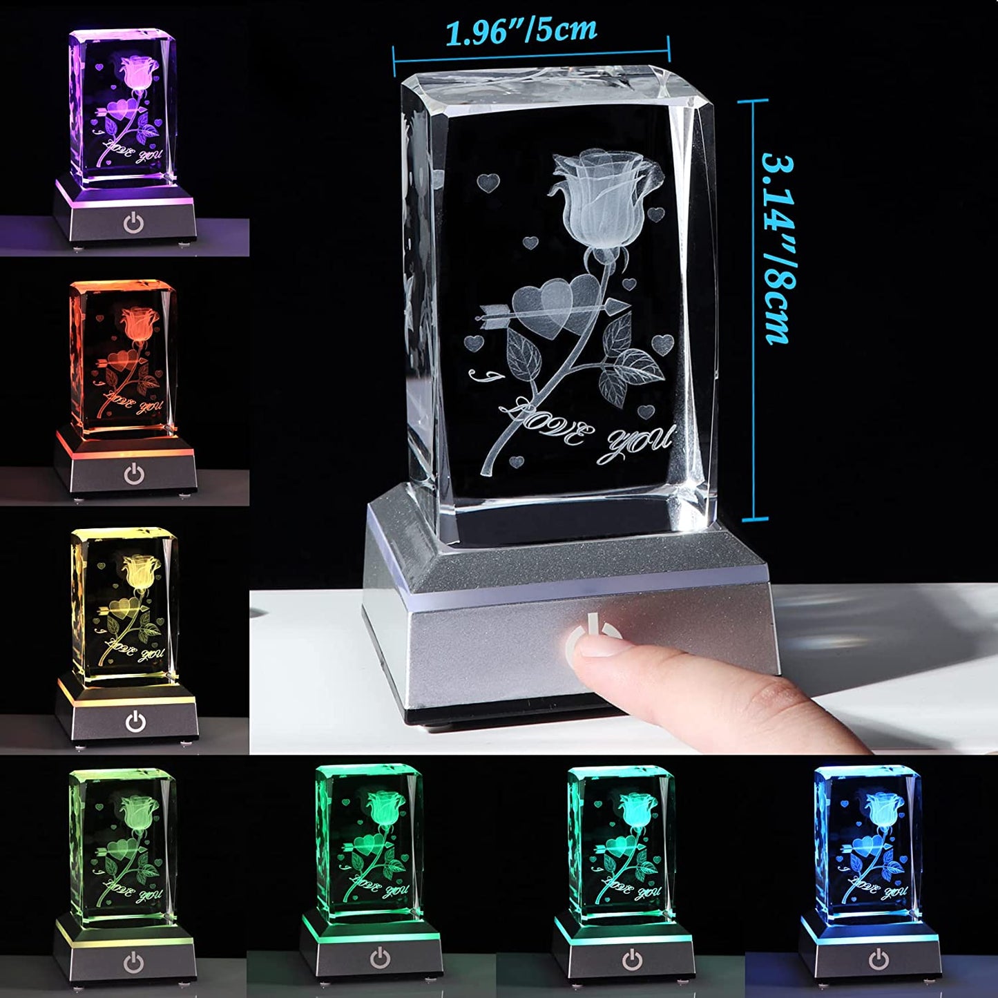 3D Laser Crystal Rose Night Light: Perfect Anniversary, Birthday, Christmas, Valentine's Day, mothers day and much more!