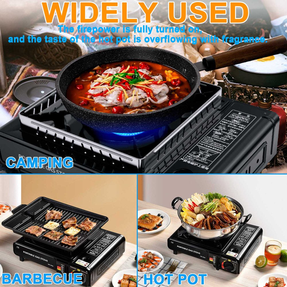 Portable Camping Stove,Dual Fuel Propane & Butane Stove with Wind Baffle,Portable Camping Stove for Outdoor Cooking, with Carrying Case Great for Emergency Preparedness Kit