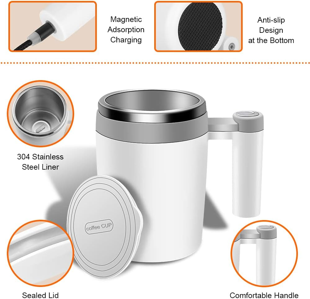 Self-Stirring Coffee Mug: 400ML, Stainless Steel, Rechargeable