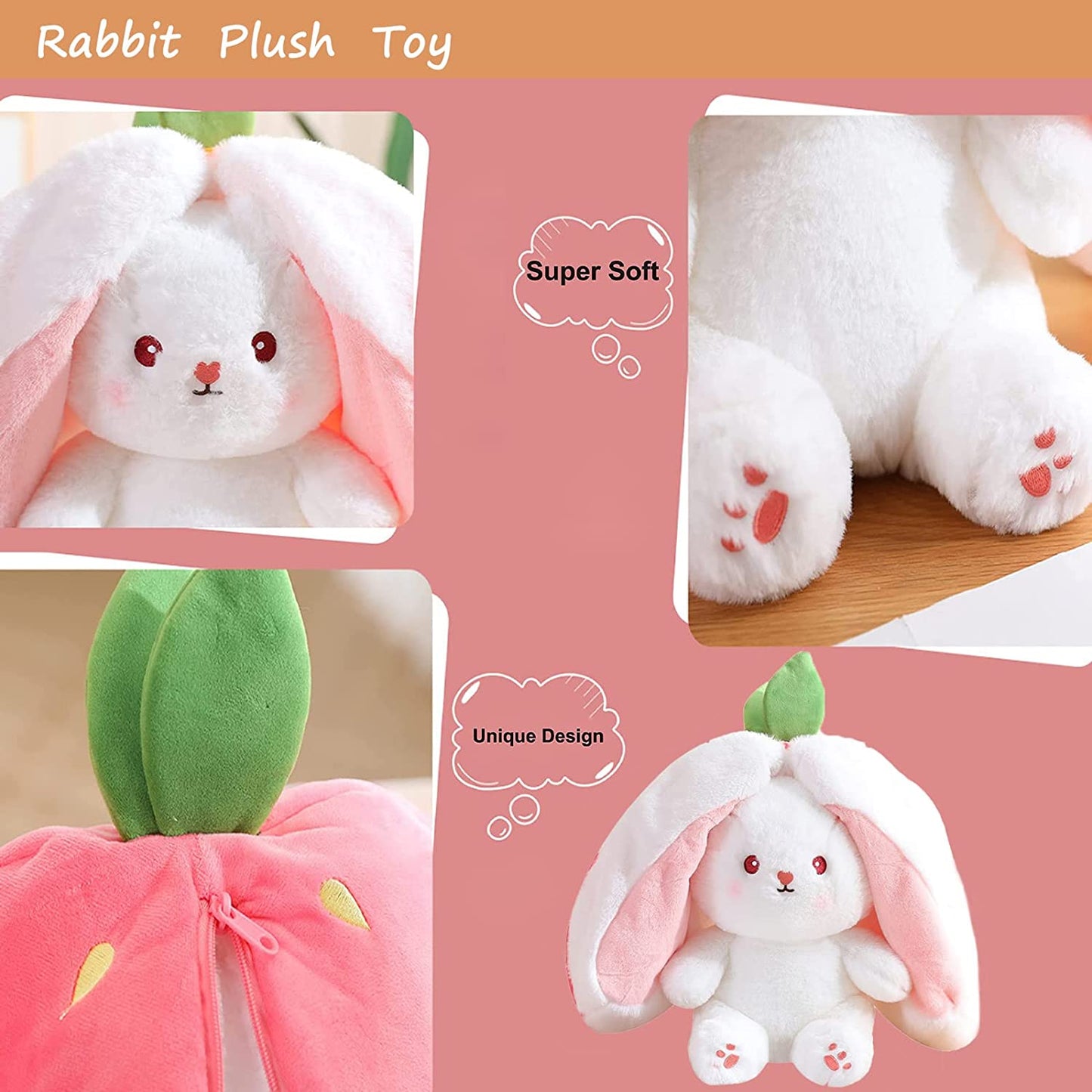 Reversible Carrot Strawberry Bunny Plush: Perfect Birthday Gift for Kids