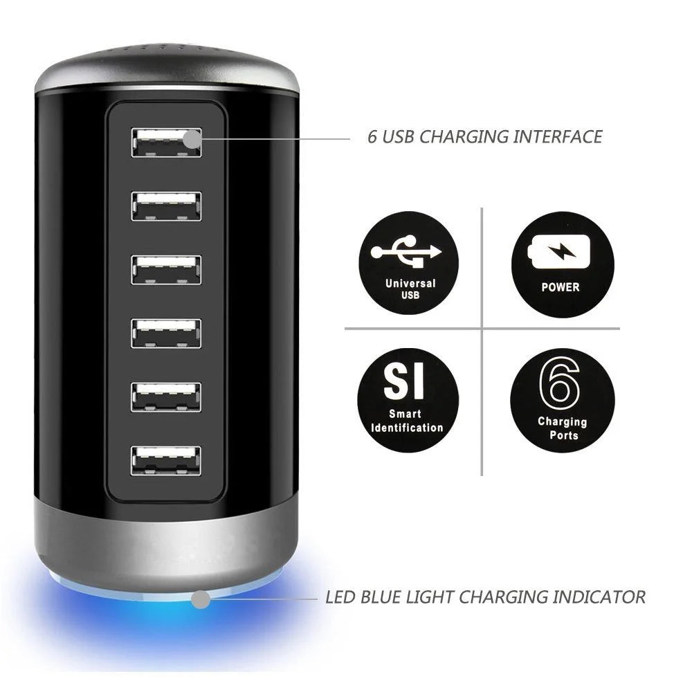 6-Port USB Rapid Charger: Charge Phones, Tablets, iPhones, iPads, Samsung, LG, HTC, Moto, and More!