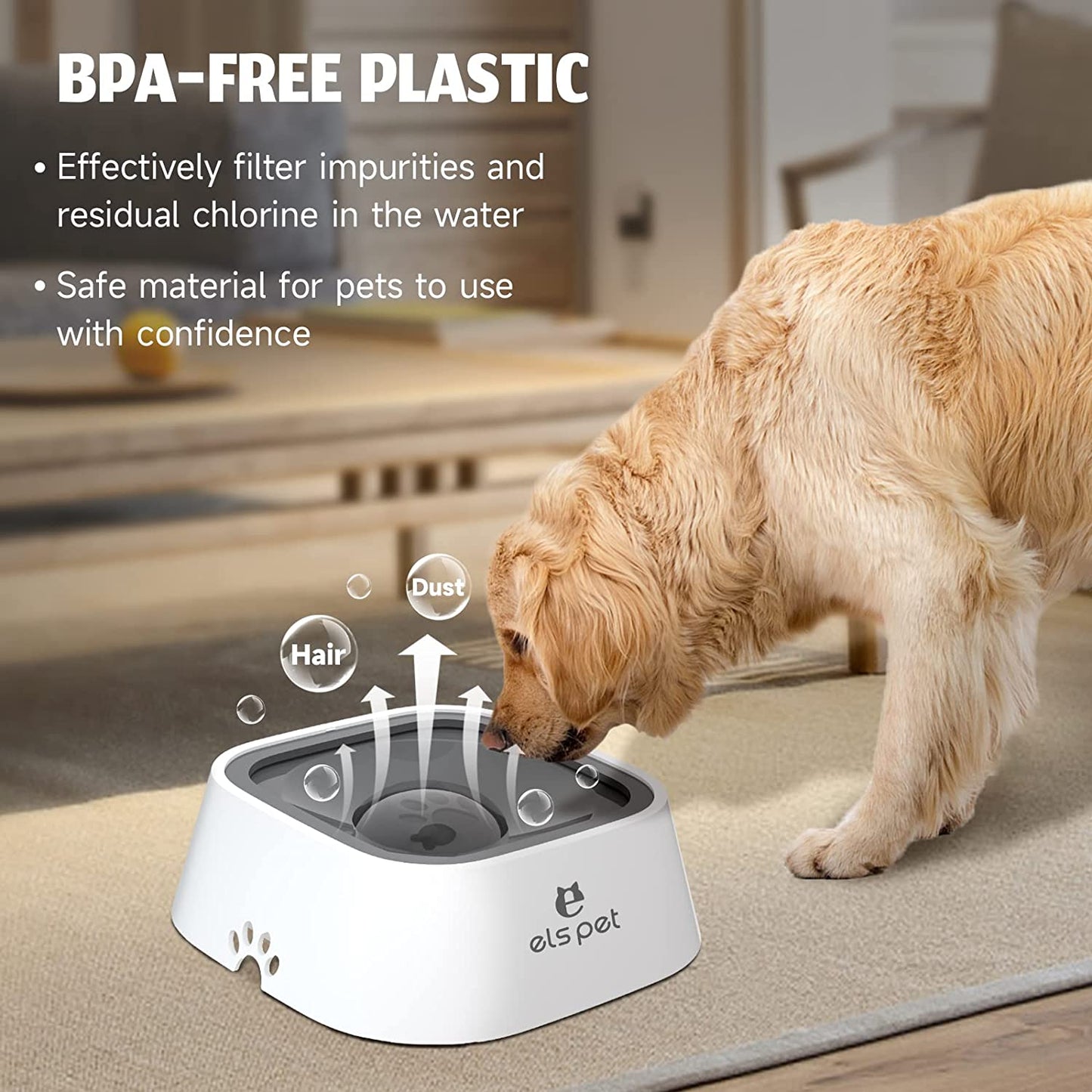 No-Spill Dog Water Bowl: 35oz, Non-Slip with Floating Disk