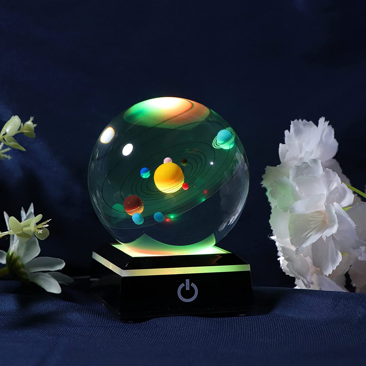 3D Crystal Ball Solar System Model with LED Lamp Base: Clear 80mm, Ideal Gift for Birthdays, Teachers, and Kids