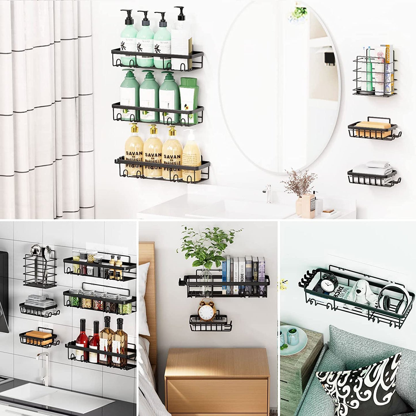 Black Stainless Steel Shower Caddy: Organize with Ease (5 PCS)
