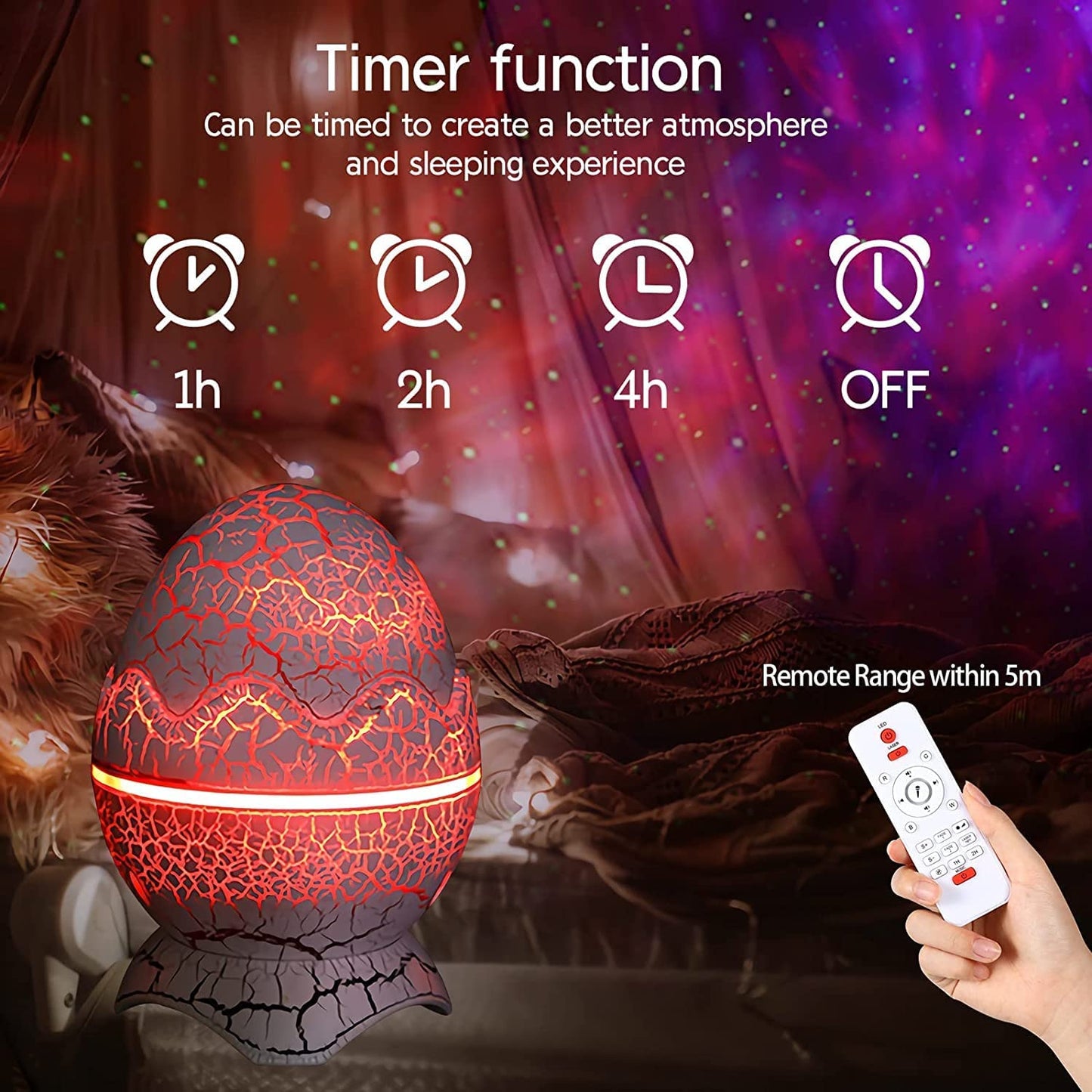 Dinosaur Egg Galaxy Star Projector: Wireless Music Player, Night Light with White Noise, Timer & Remote Control