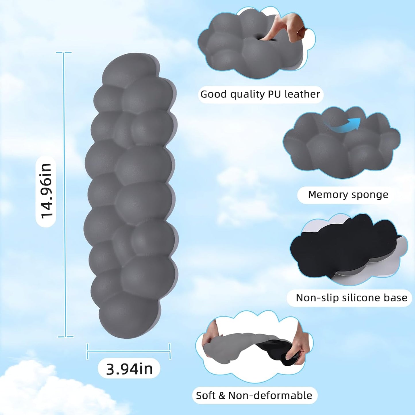 Cloud Wrist Rest for Computer Keyboard, Cute Wrist Pad for Keyboard, Wrist Support for Keyboard, Desk Accessories Keyboard Arm Rests for Wrists (Gray)