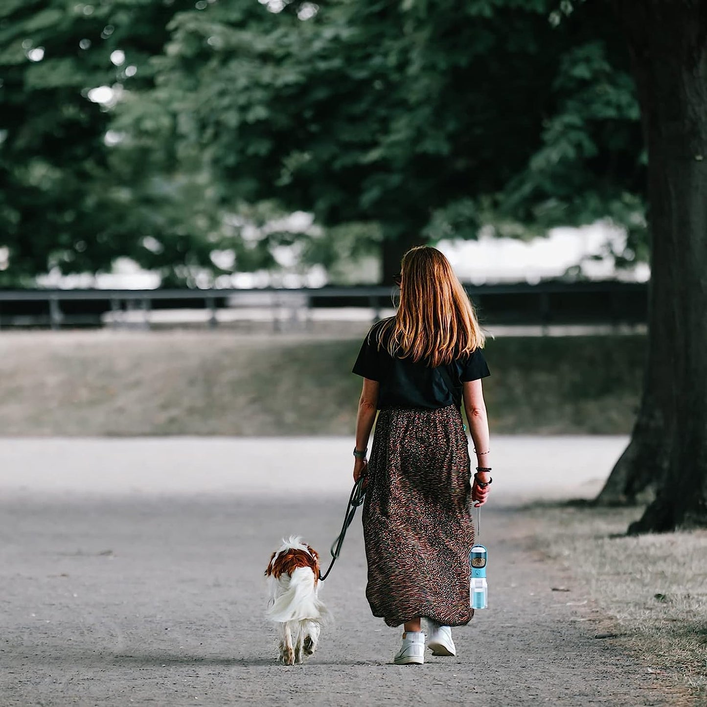 Portable Dog Water Bottle with Food Container, Poop Bag Holder, and Bowl