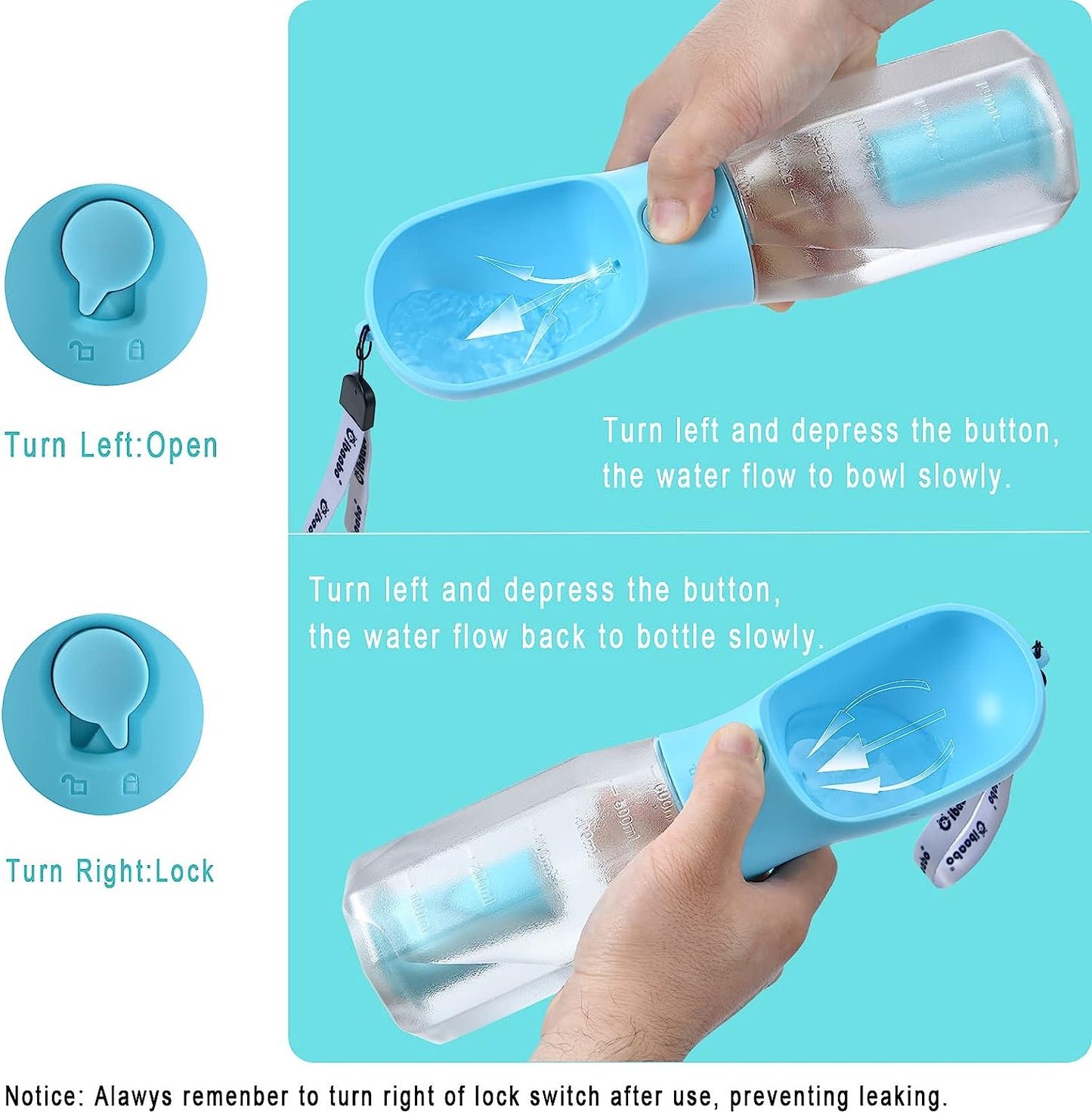 Portable Dog Water Bottle with Food Container, Poop Bag Holder, and Bowl