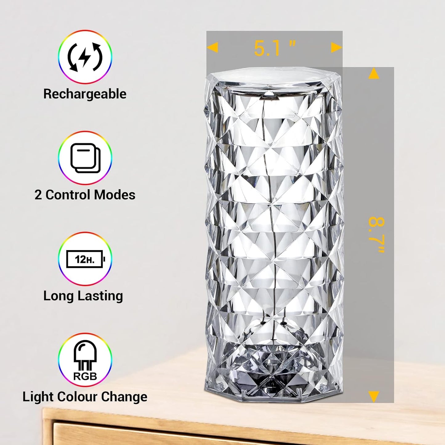 Sparkling Crystal Rose Lamp: Touch Control, 16 Colors, USB & Remote. Perfect Bedroom Ambiance & Gift
