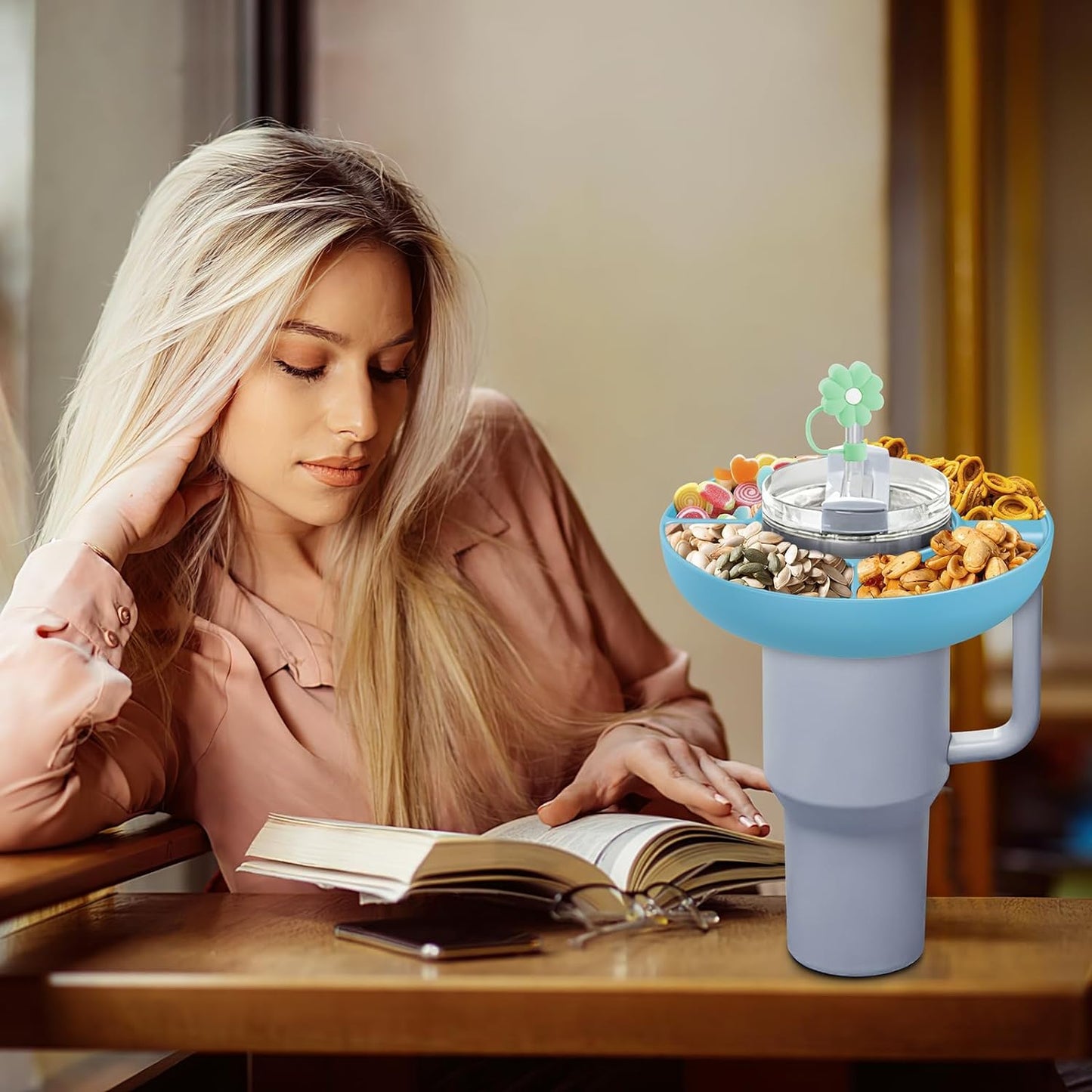 30 Oz Snack Bowl with Handle, Inspired by the Stanley Cup, Reusable Silicone Bowl, Compatible with Stanley Accessories