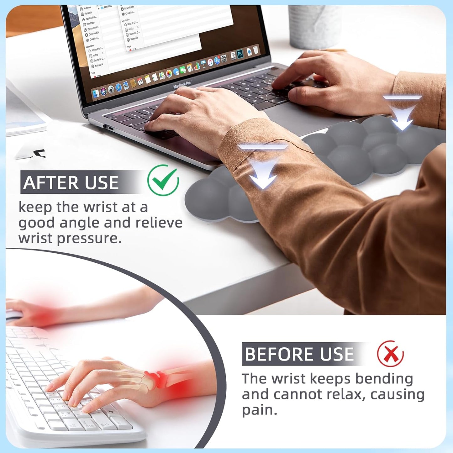 Cloud Wrist Rest for Computer Keyboard, Cute Wrist Pad for Keyboard, Wrist Support for Keyboard, Desk Accessories Keyboard Arm Rests for Wrists (Gray)
