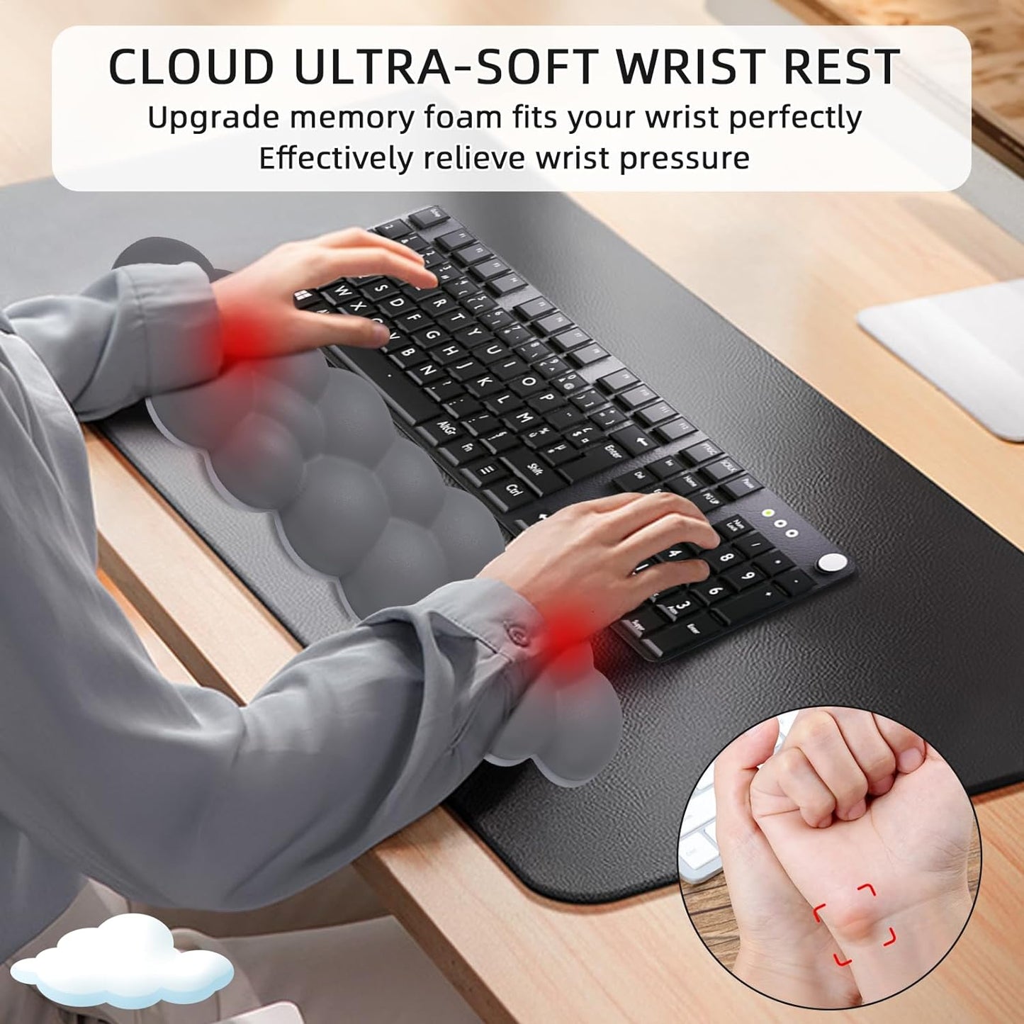 Cloud Wrist Rest for Computer Keyboard, Cute Wrist Pad for Keyboard, Wrist Support for Keyboard, Desk Accessories Keyboard Arm Rests for Wrists (Gray)