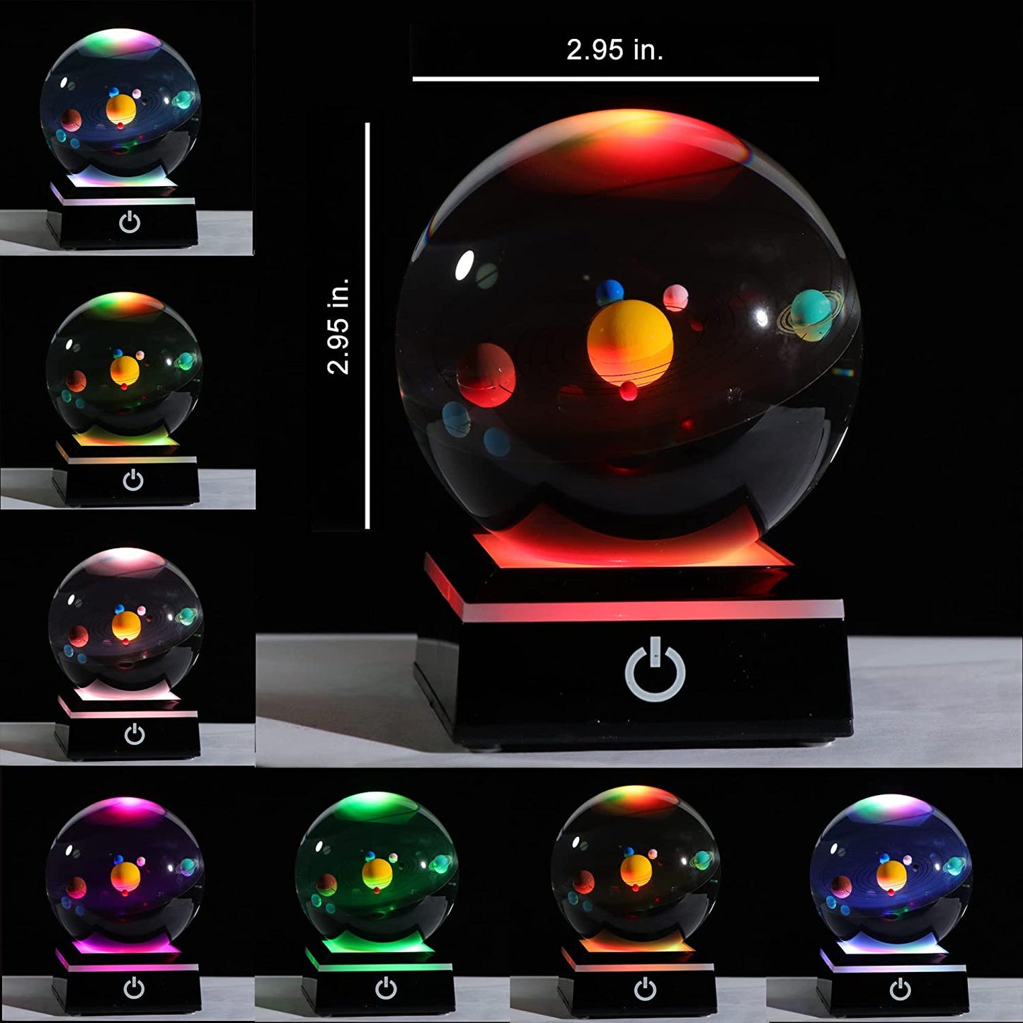 3D Crystal Ball Solar System Model with LED Lamp Base: Clear 80mm, Ideal Gift for Birthdays, Teachers, and Kids