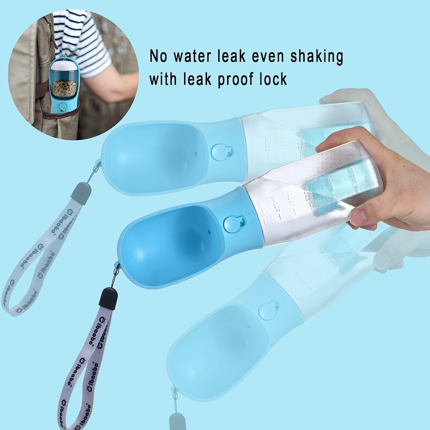Portable Dog Water Bottle with Food Container, Poop Bag Holder, and Bowl