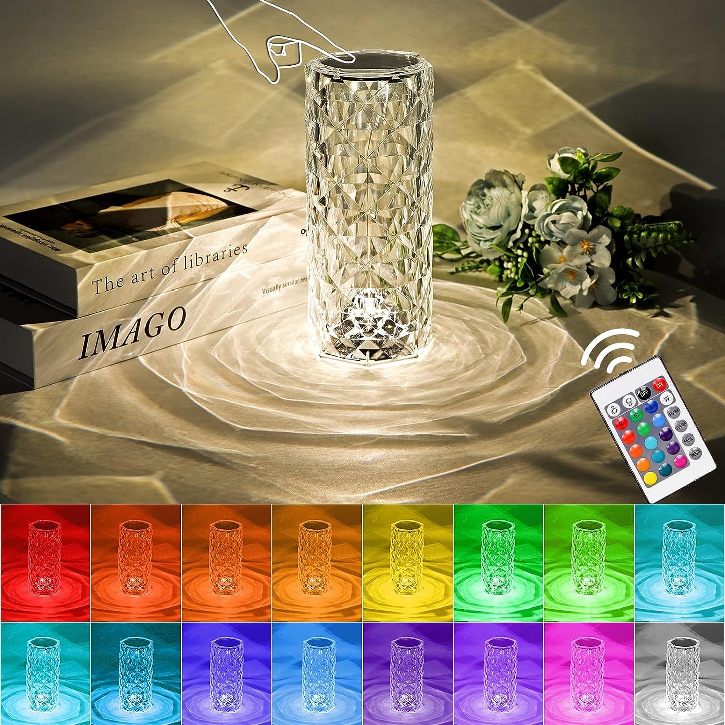 Sparkling Crystal Rose Lamp: Touch Control, 16 Colors, USB & Remote. Perfect Bedroom Ambiance & Gift