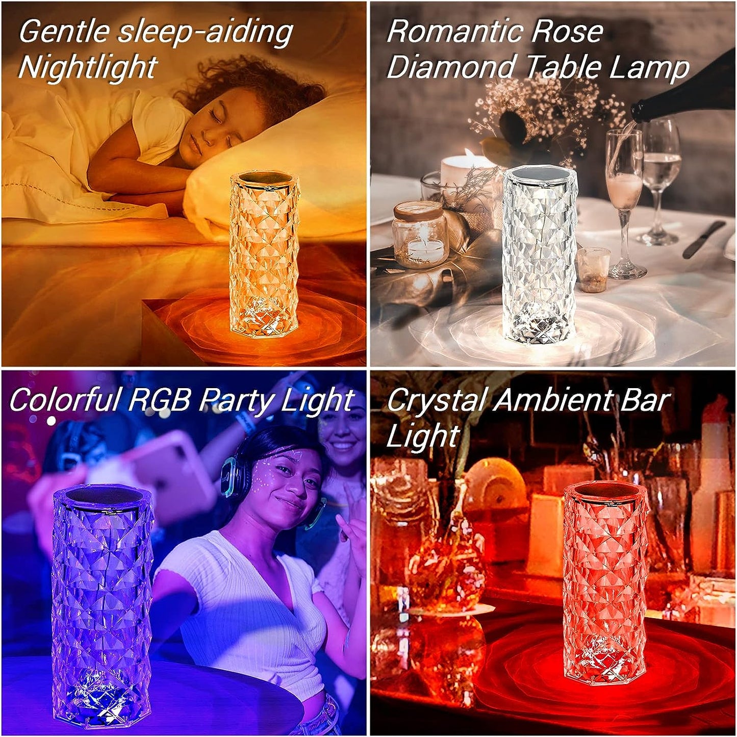 Sparkling Crystal Rose Lamp: Touch Control, 16 Colors, USB & Remote. Perfect Bedroom Ambiance & Gift
