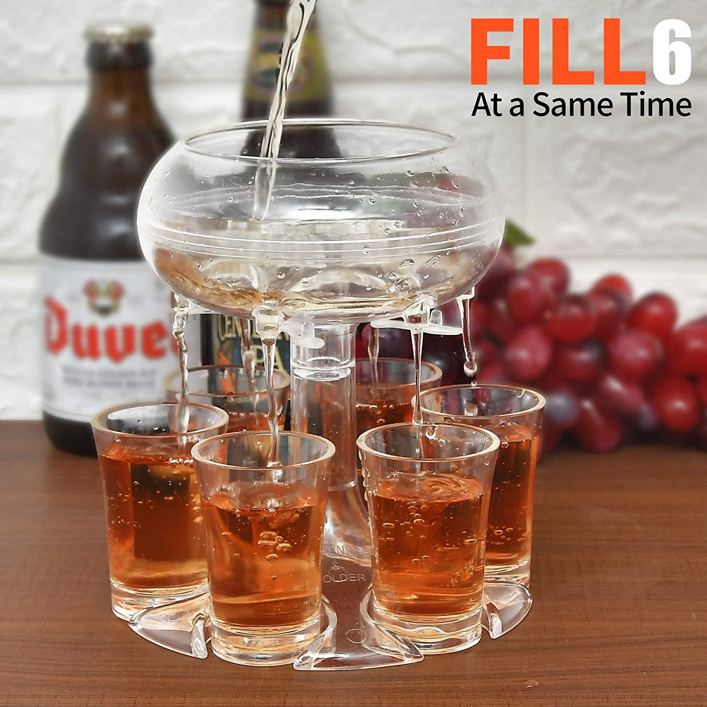 Adjustable Shot Glass Dispenser: Plexiglass, Includes 6 Drinking Glasses