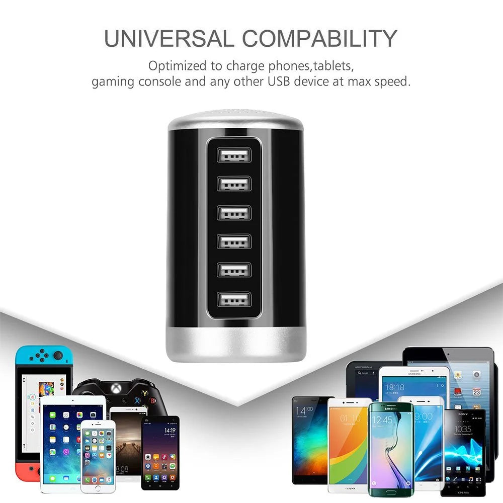 6-Port USB Rapid Charger: Charge Phones, Tablets, iPhones, iPads, Samsung, LG, HTC, Moto, and More!
