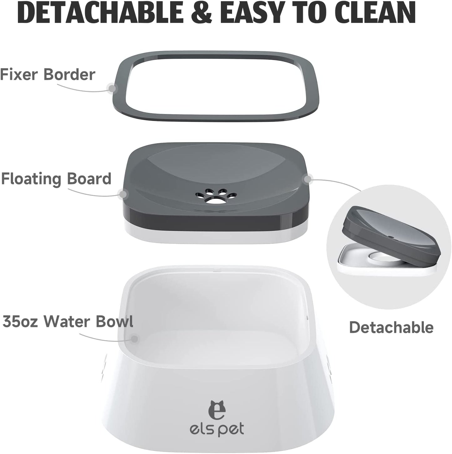 No-Spill Dog Water Bowl: 35oz, Non-Slip with Floating Disk