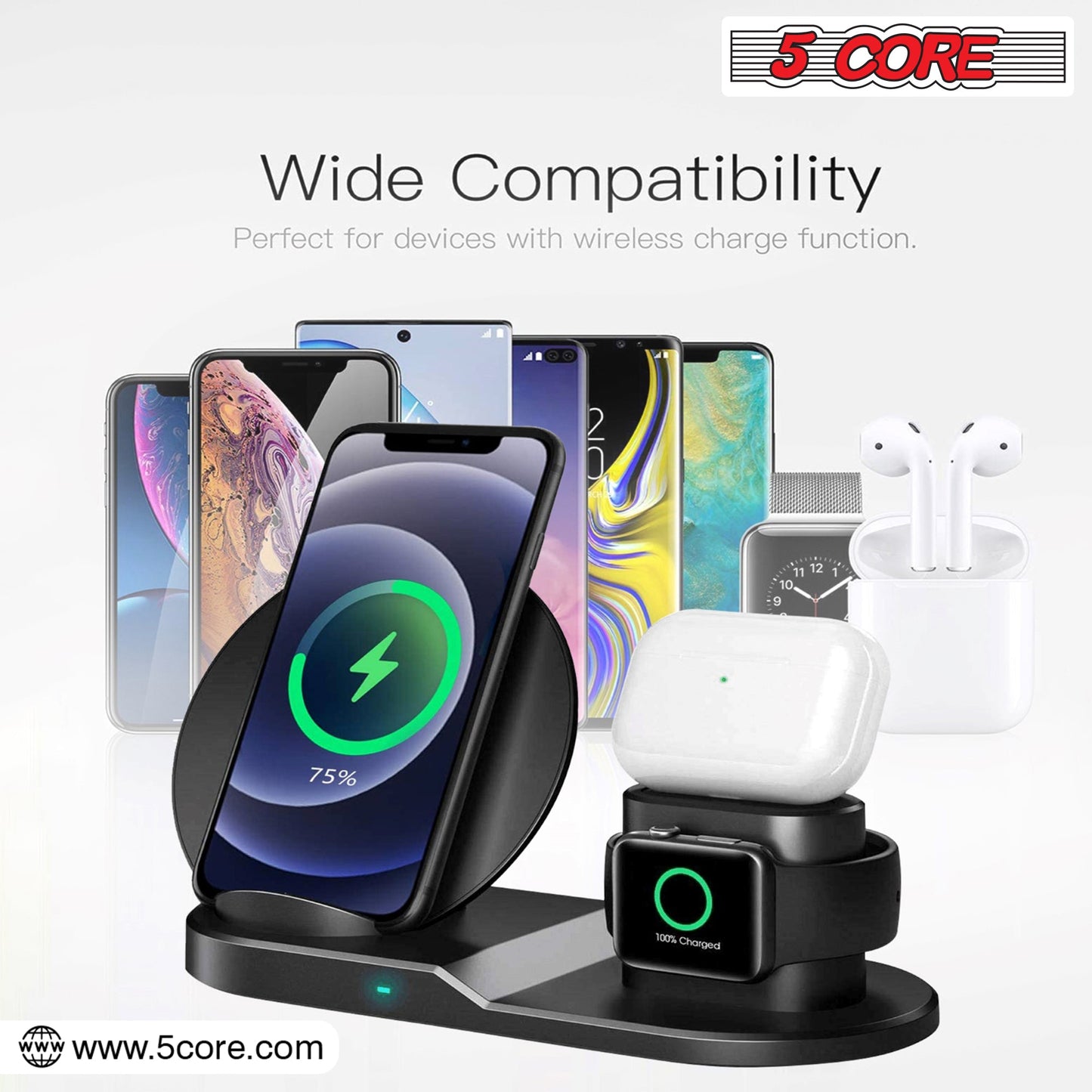 Wireless Charging Hub: 3-in-1 Charger Stand Rapid Dual Coil Charging for IPhone, Samsung, Apple Watch, and AirPod