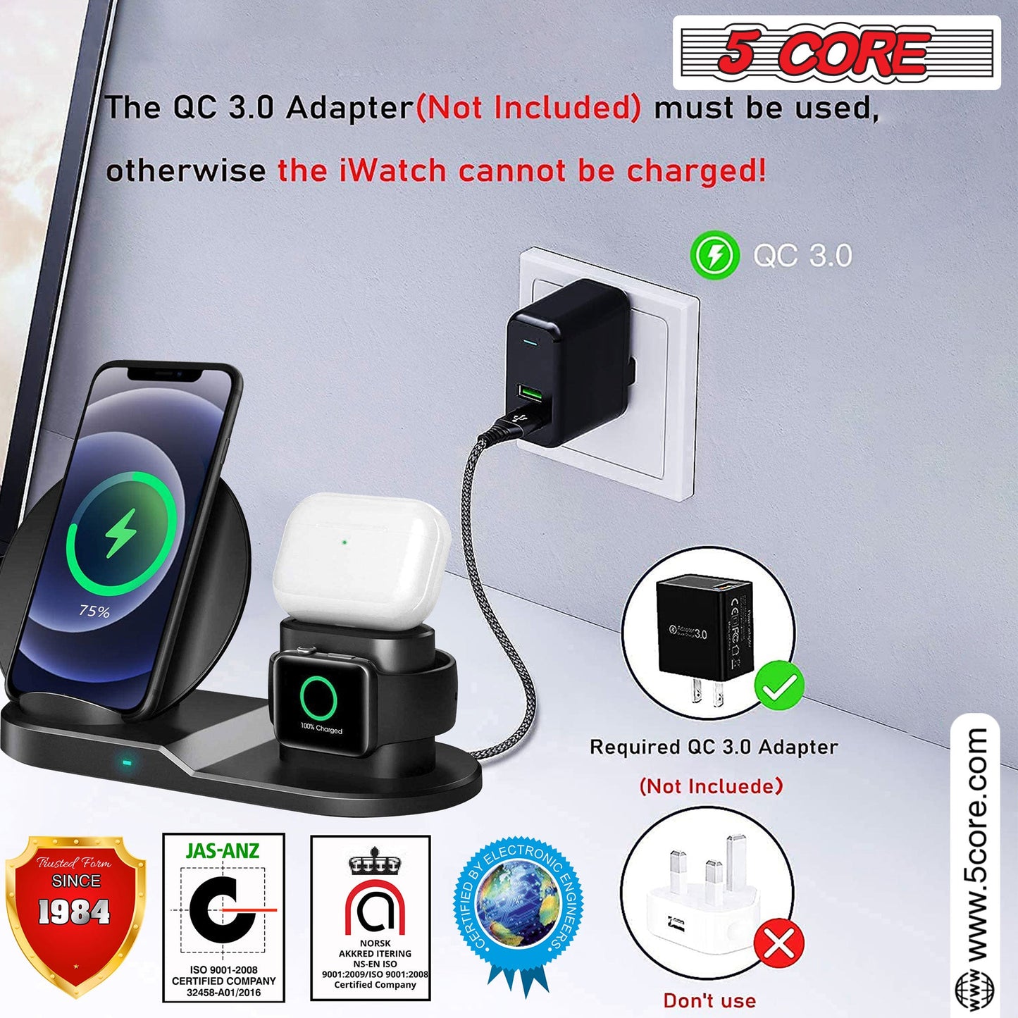 Wireless Charging Hub: 3-in-1 Charger Stand Rapid Dual Coil Charging for IPhone, Samsung, Apple Watch, and AirPod