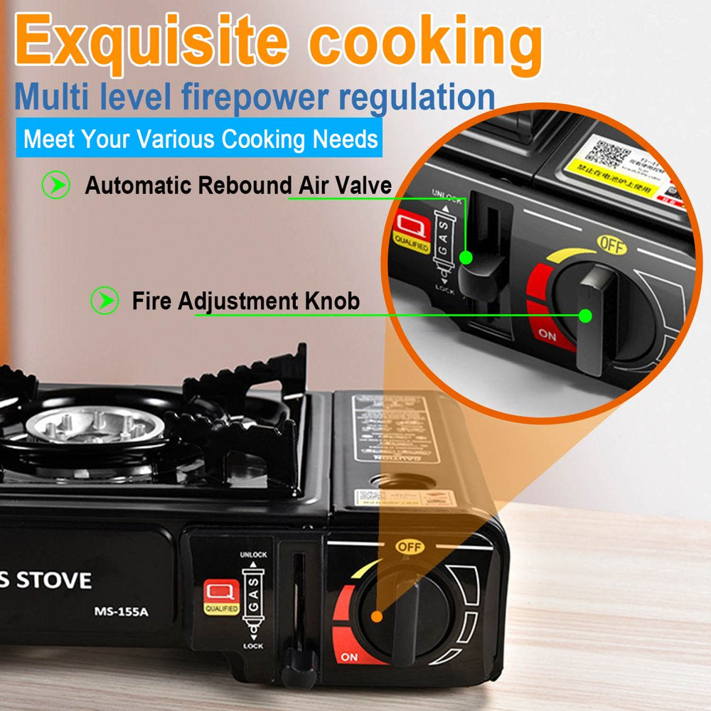 Portable Camping Stove,Dual Fuel Propane & Butane Stove with Wind Baffle,Portable Camping Stove for Outdoor Cooking, with Carrying Case Great for Emergency Preparedness Kit