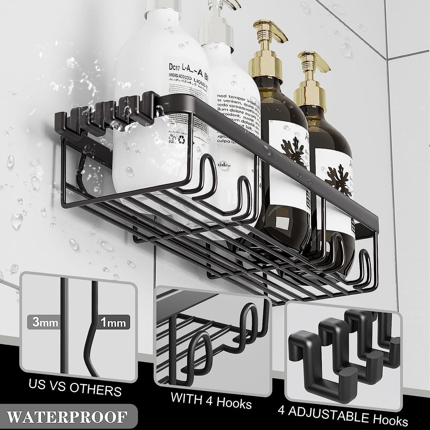 Black Stainless Steel Shower Caddy: Organize with Ease (5 PCS)