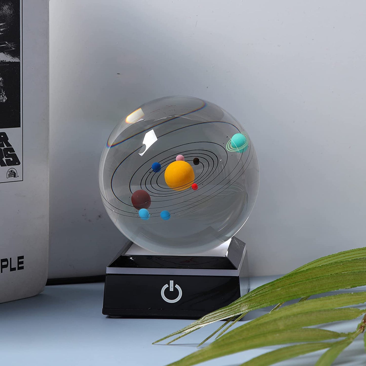 3D Crystal Ball Solar System Model with LED Lamp Base: Clear 80mm, Ideal Gift for Birthdays, Teachers, and Kids