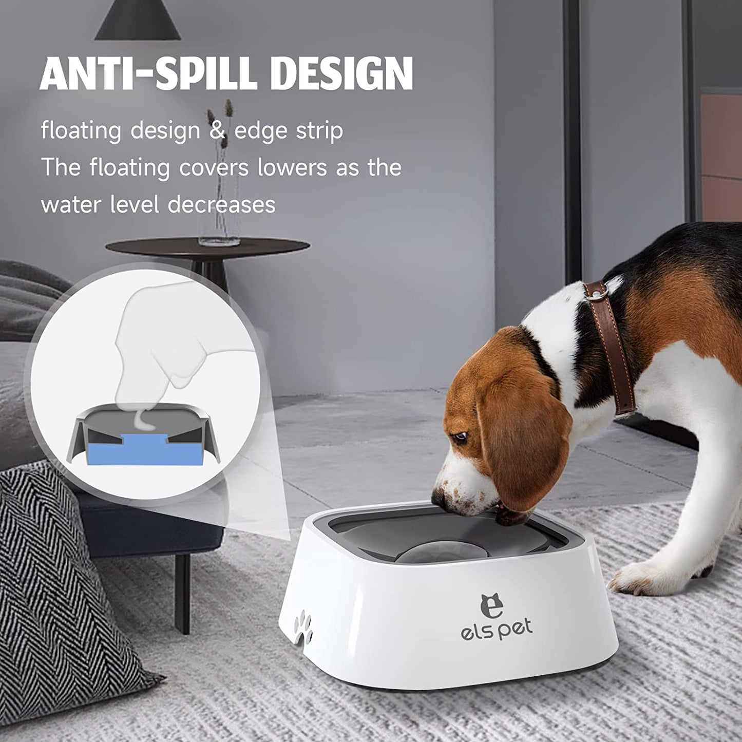 No-Spill Dog Water Bowl: 35oz, Non-Slip with Floating Disk