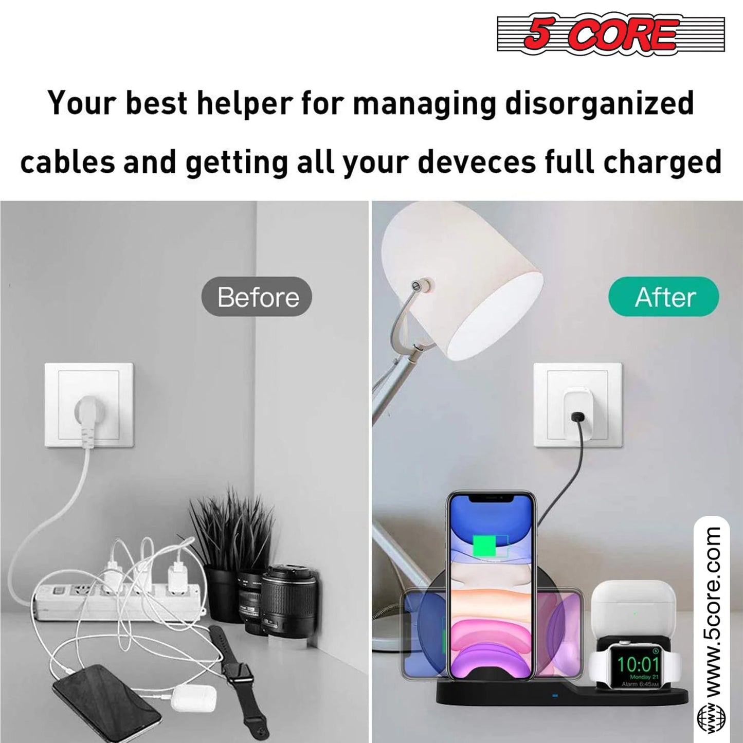 Wireless Charging Hub: 3-in-1 Charger Stand Rapid Dual Coil Charging for IPhone, Samsung, Apple Watch, and AirPod