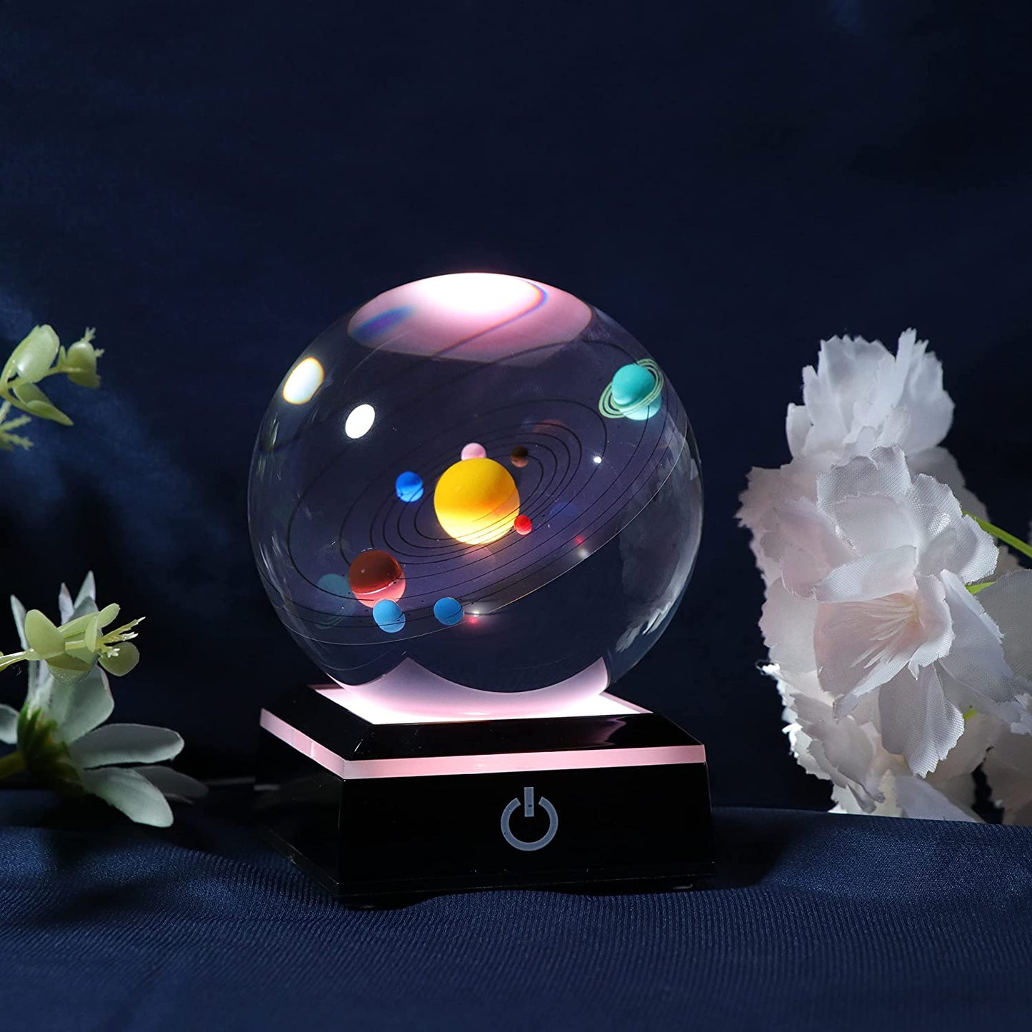 3D Crystal Ball Solar System Model with LED Lamp Base: Clear 80mm, Ideal Gift for Birthdays, Teachers, and Kids