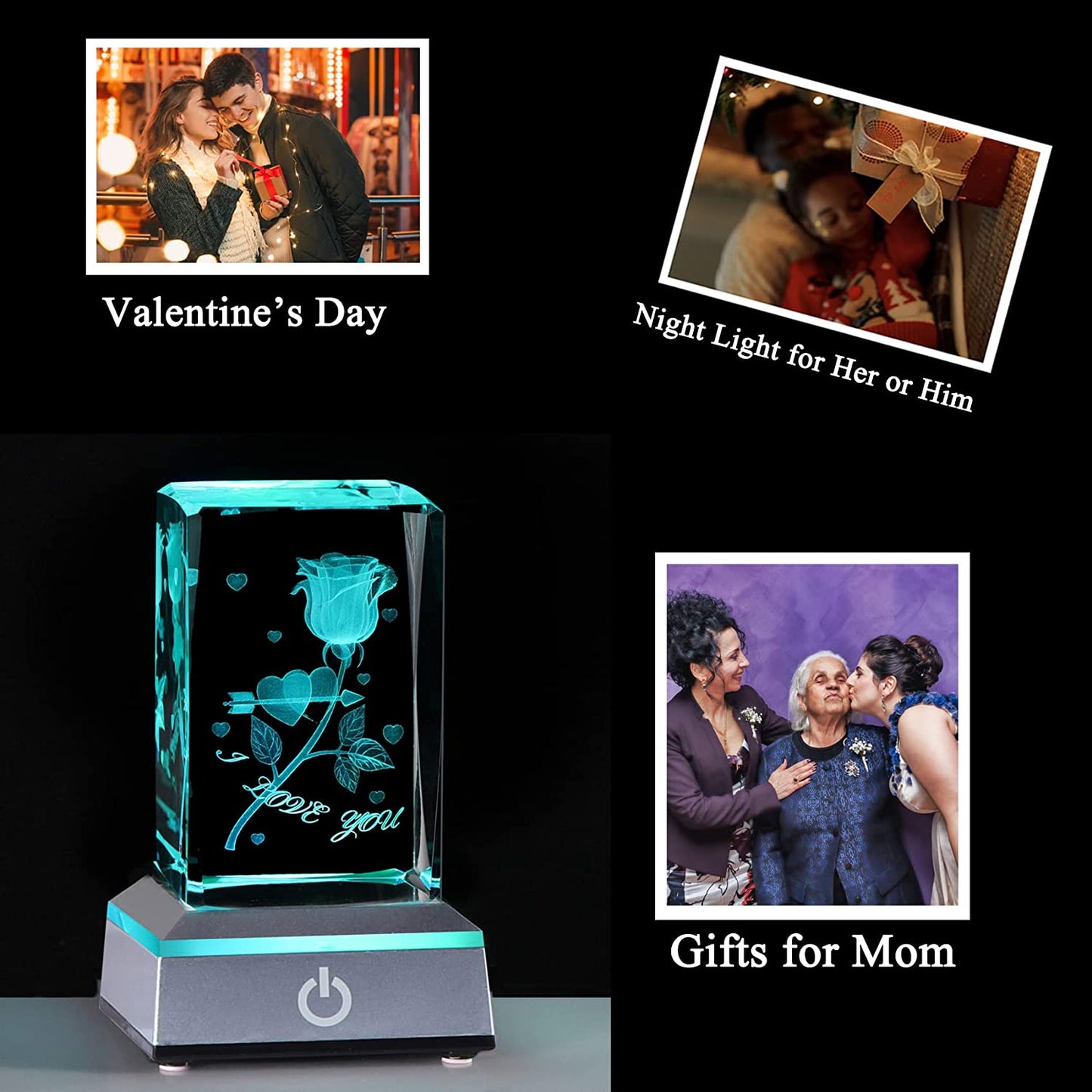 3D Laser Crystal Rose Night Light: Perfect Anniversary, Birthday, Christmas, Valentine's Day, mothers day and much more!