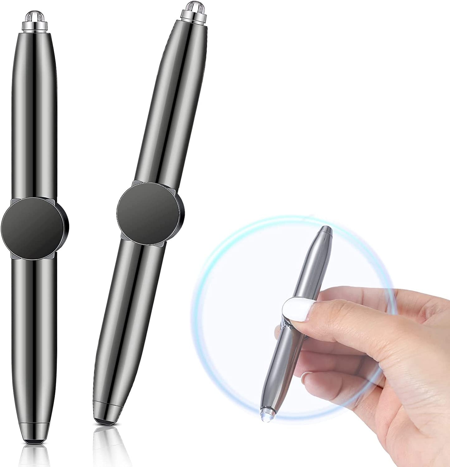 LED Fidget Pen: Stress Reducer & Ballpoint Pen (Black, 2 Pieces