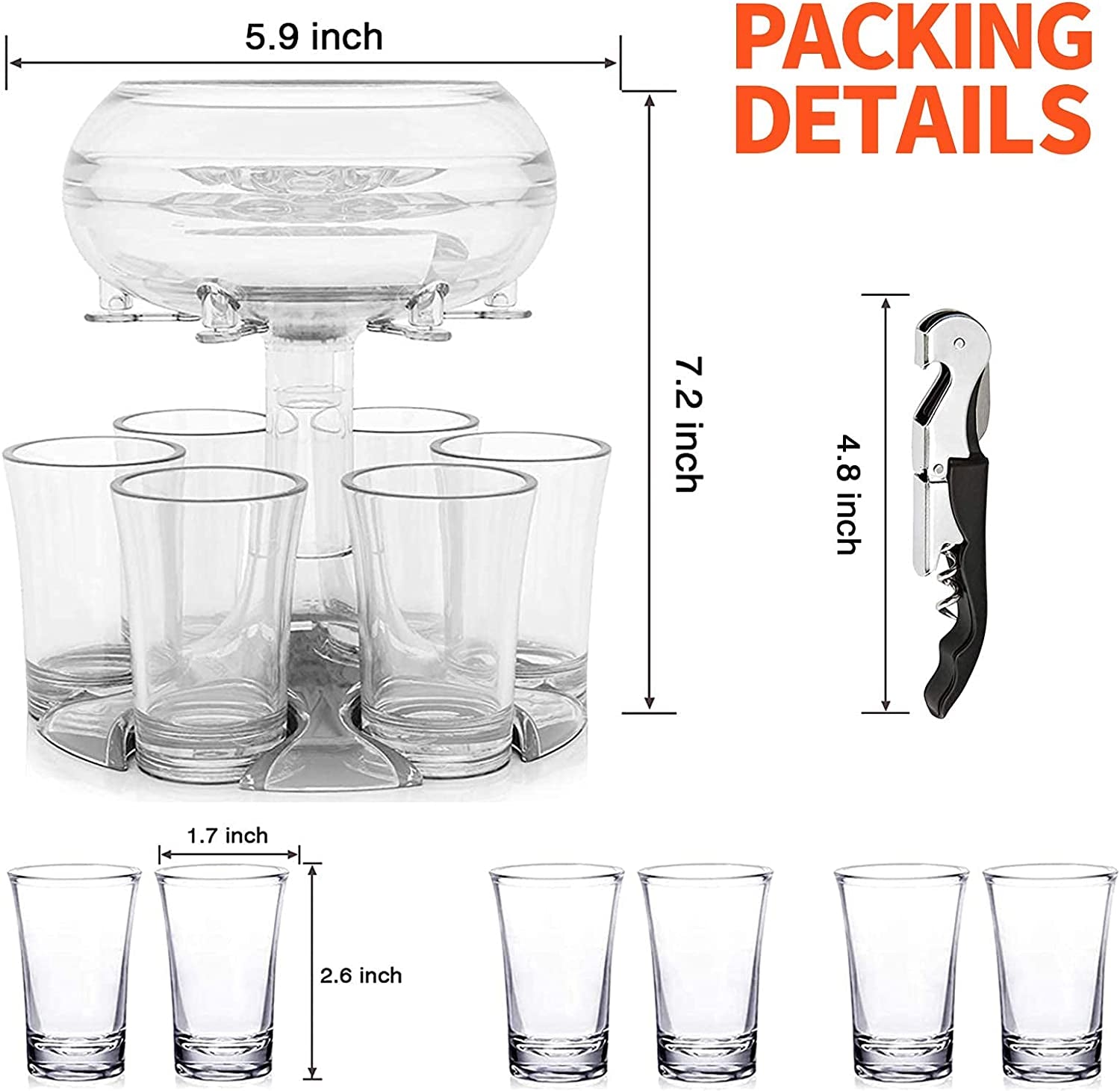Adjustable Shot Glass Dispenser: Plexiglass, Includes 6 Drinking Glasses