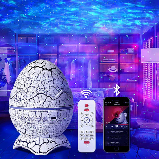 Dinosaur Egg Galaxy Star Projector: Wireless Music Player, Night Light with White Noise, Timer & Remote Control