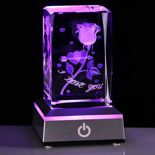 3D Laser Crystal Rose Night Light: Perfect Anniversary, Birthday, Christmas, Valentine's Day, mothers day and much more!