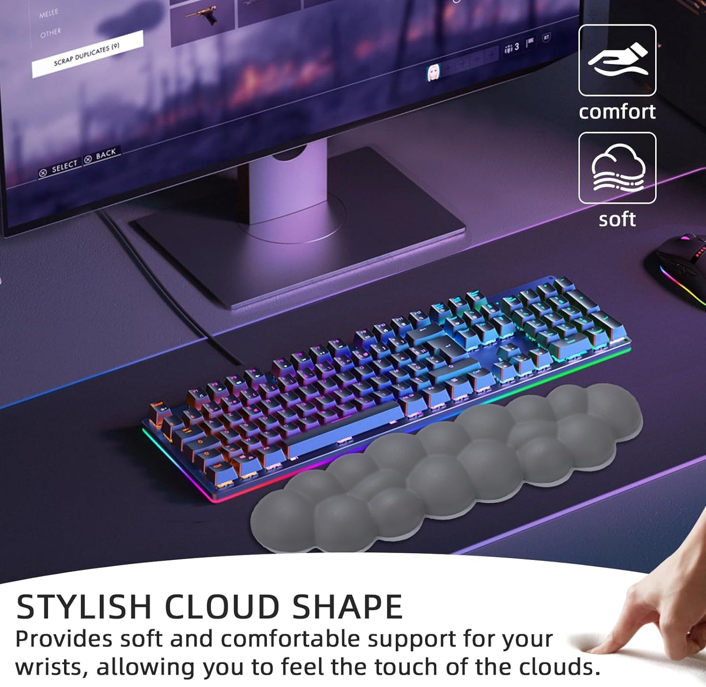 Cloud Wrist Rest for Computer Keyboard, Cute Wrist Pad for Keyboard, Wrist Support for Keyboard, Desk Accessories Keyboard Arm Rests for Wrists (Gray)