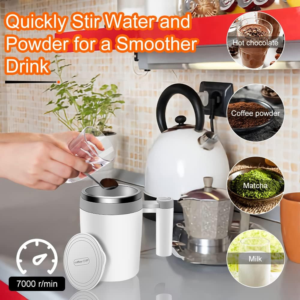Self-Stirring Coffee Mug: 400ML, Stainless Steel, Rechargeable