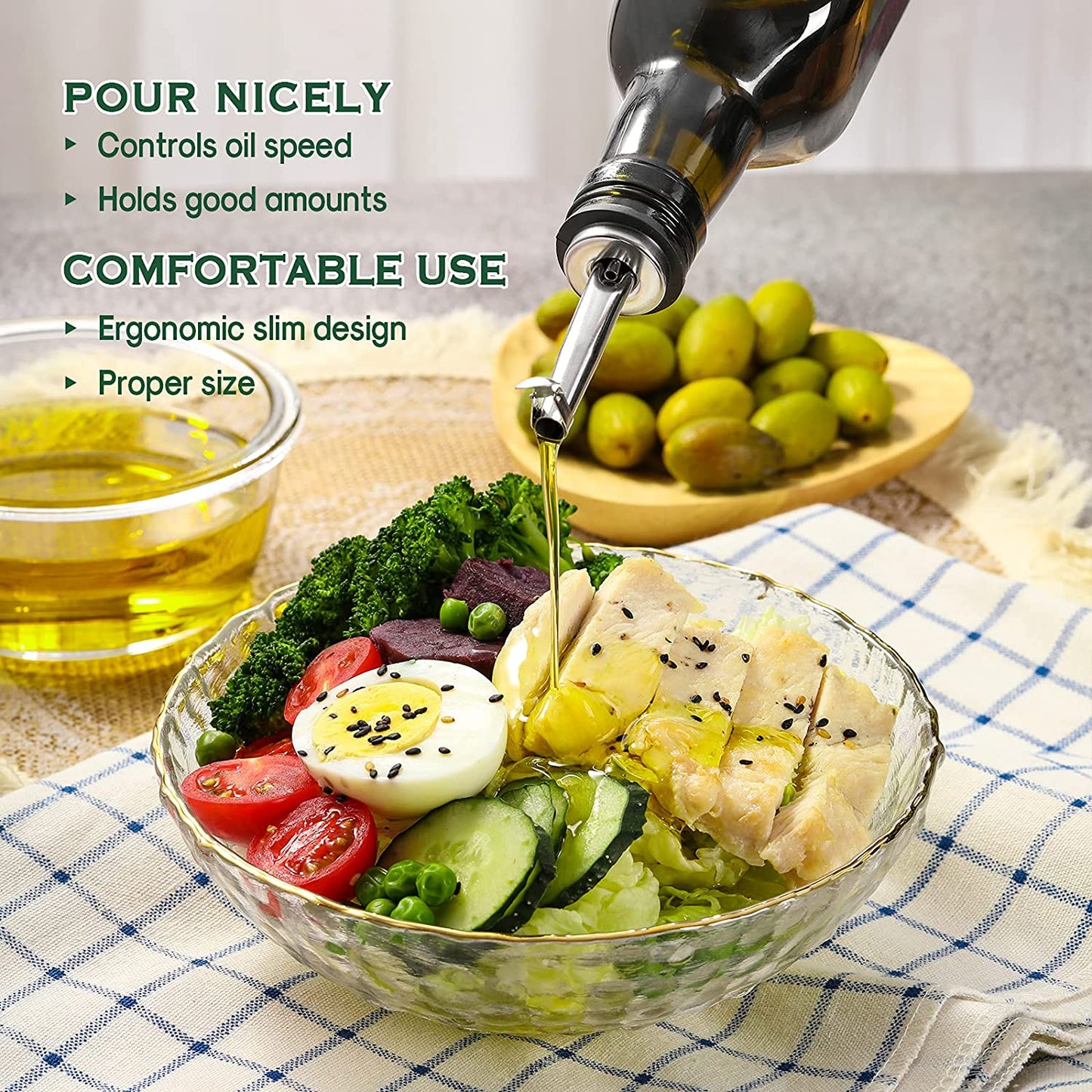 17oz Glass Olive Oil Dispenser: Stainless Steel Pourers, Easy Refill Funnel