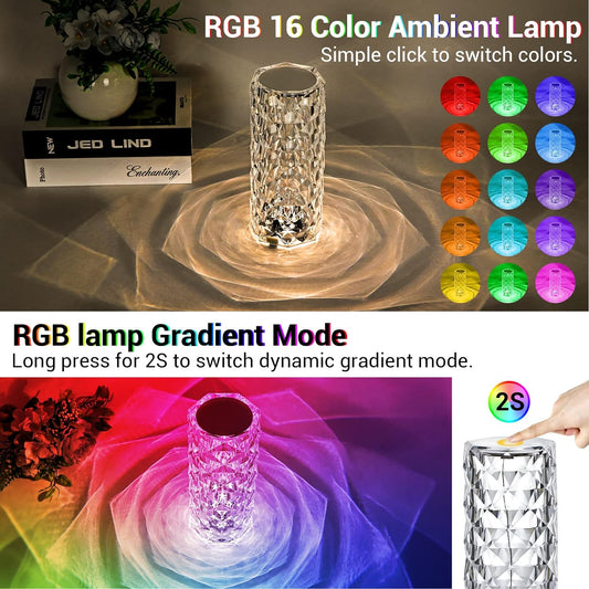 Sparkling Crystal Rose Lamp: Touch Control, 16 Colors, USB & Remote. Perfect Bedroom Ambiance & Gift
