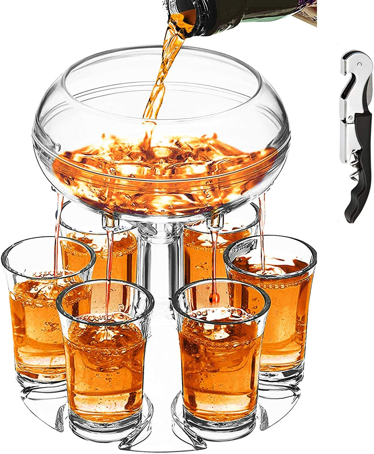 Adjustable Shot Glass Dispenser: Plexiglass, Includes 6 Drinking Glasses