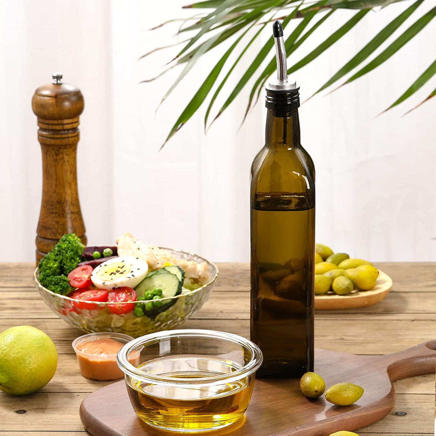 17oz Glass Olive Oil Dispenser: Stainless Steel Pourers, Easy Refill Funnel