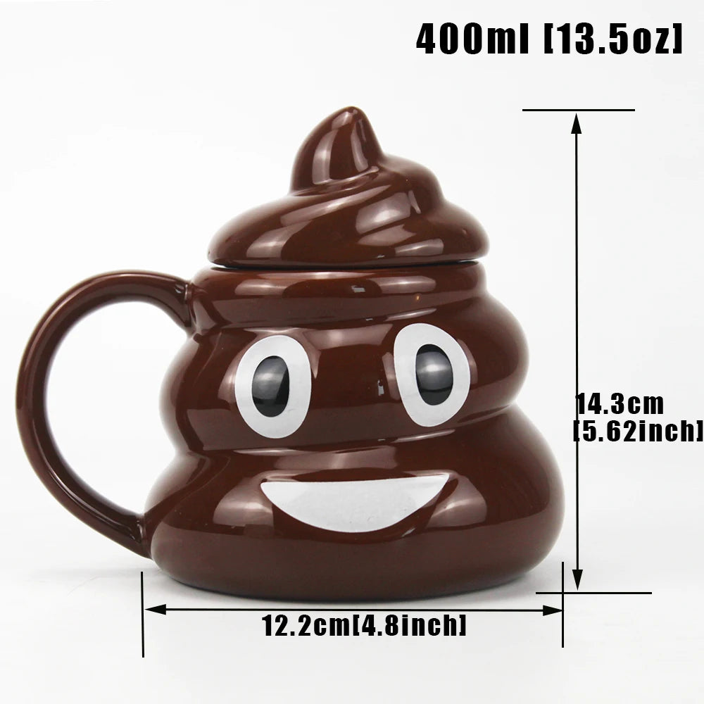 Funny 3D Poop Mug with Lid: Cartoon Coffee Cup, 400ml