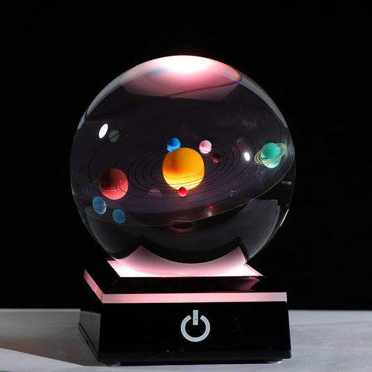 3D Crystal Ball Solar System Model with LED Lamp Base: Clear 80mm, Ideal Gift for Birthdays, Teachers, and Kids